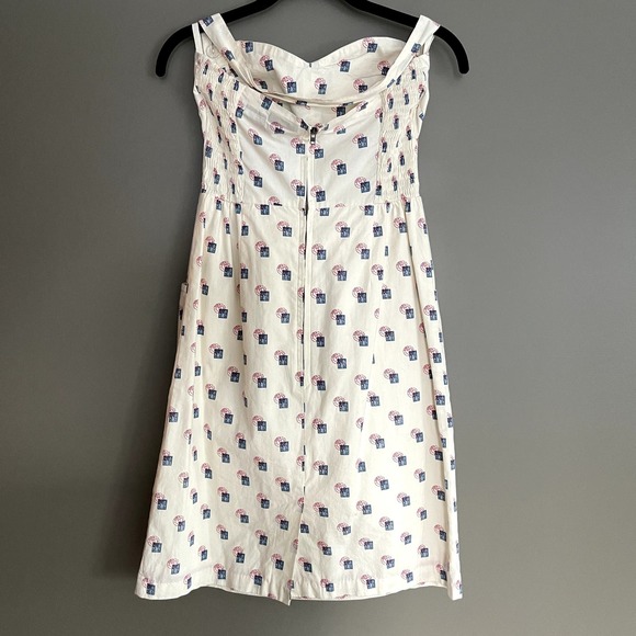 Anthropologie Girls from Savoy Sincerely Paris Halter Dress Sz 0 Cream Blue Red - Picture 13 of 16
